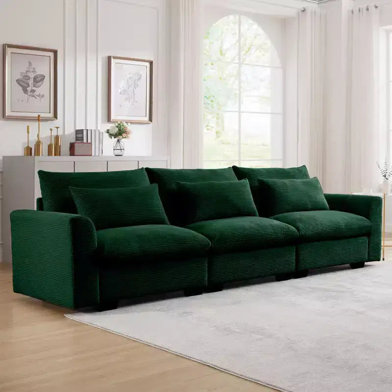 Canapé d'angle convertible Okak Comfy avec pouf de rangement et 3 oreillers, canapé moderne en velours côtelé pour salon, appartement