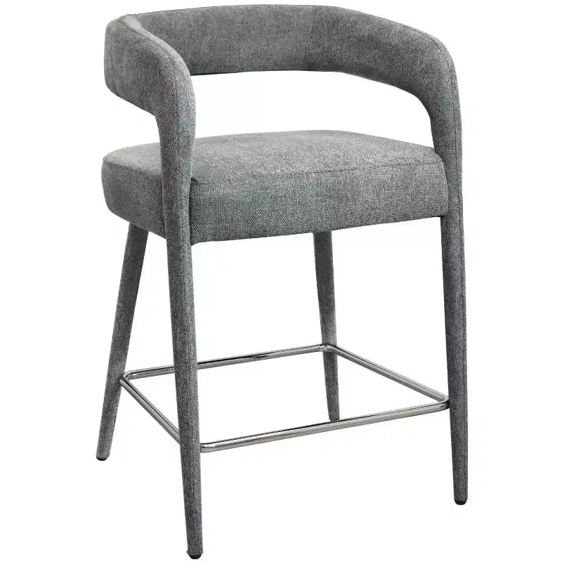 25 Gray Metal and Fabric Low Back Counter Height Bar Chair