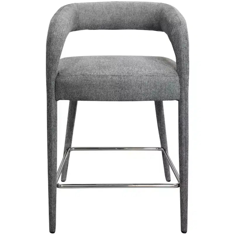 25 chaises de bar de comptoir grises en métal et tissu à dossier bas
