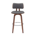 HomeRoots 30 Gray And Wood Brown Faux Leather Swivel Low Back Bar Height Bar Chair