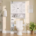 Dyonery 70 Over The Toilet Storage Cabinet with Barn Doors, Tall Bathroom Rack with Toilet Paper Holder, for Restroom, Laundry, White
