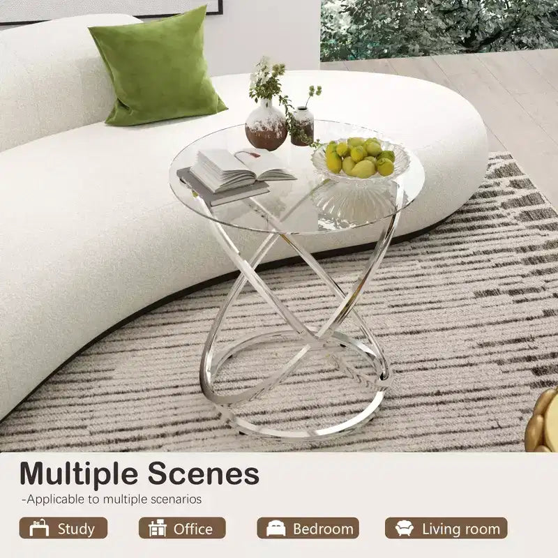 Table basse en verre, table basse ronde avec cadre en métal annulaire, table basse minimaliste moderne