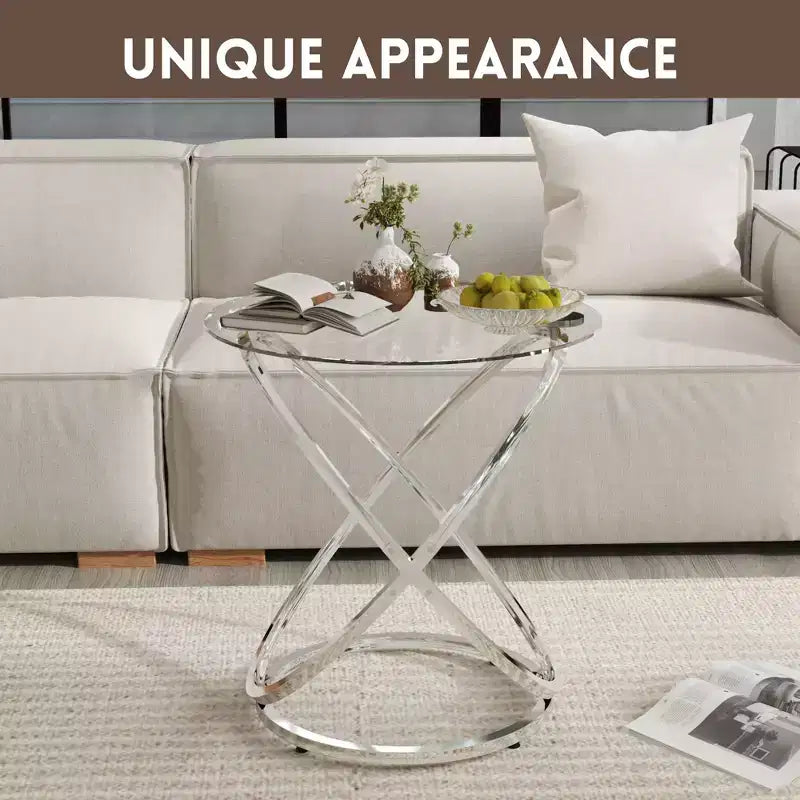 Table basse en verre, table basse ronde avec cadre en métal annulaire, table basse minimaliste moderne