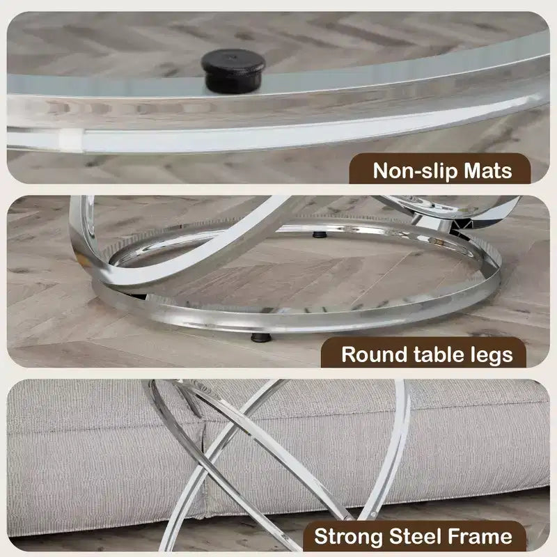 Table basse en verre, table basse ronde avec cadre en métal annulaire, table basse minimaliste moderne
