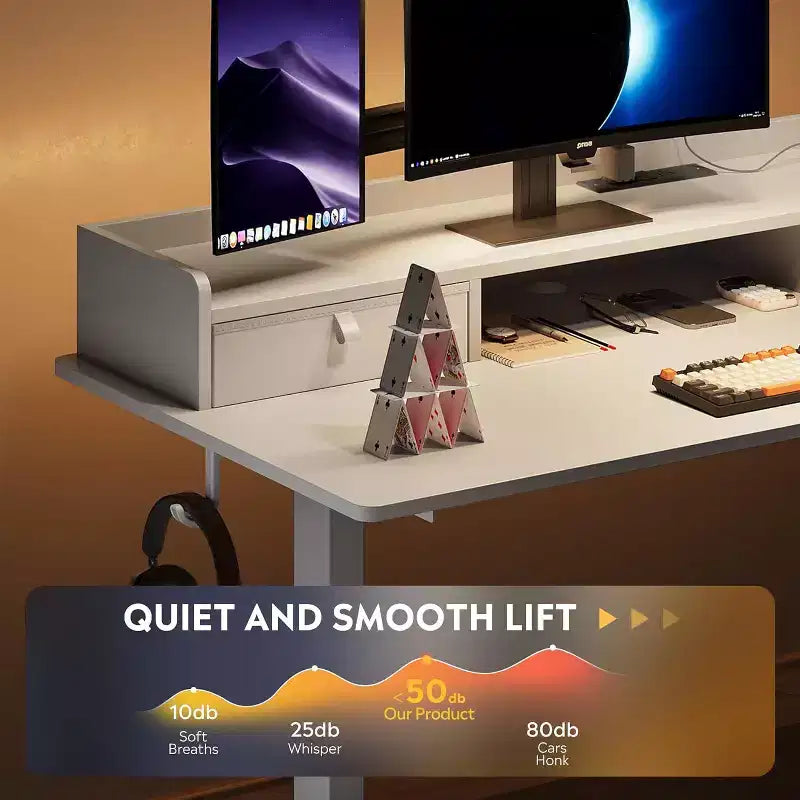 GALAXHERO Bureau debout électrique réglable de 48 à 24 pouces avec tiroirs pour bureau à domicile, bureau assis-debout avec étagère de rangement