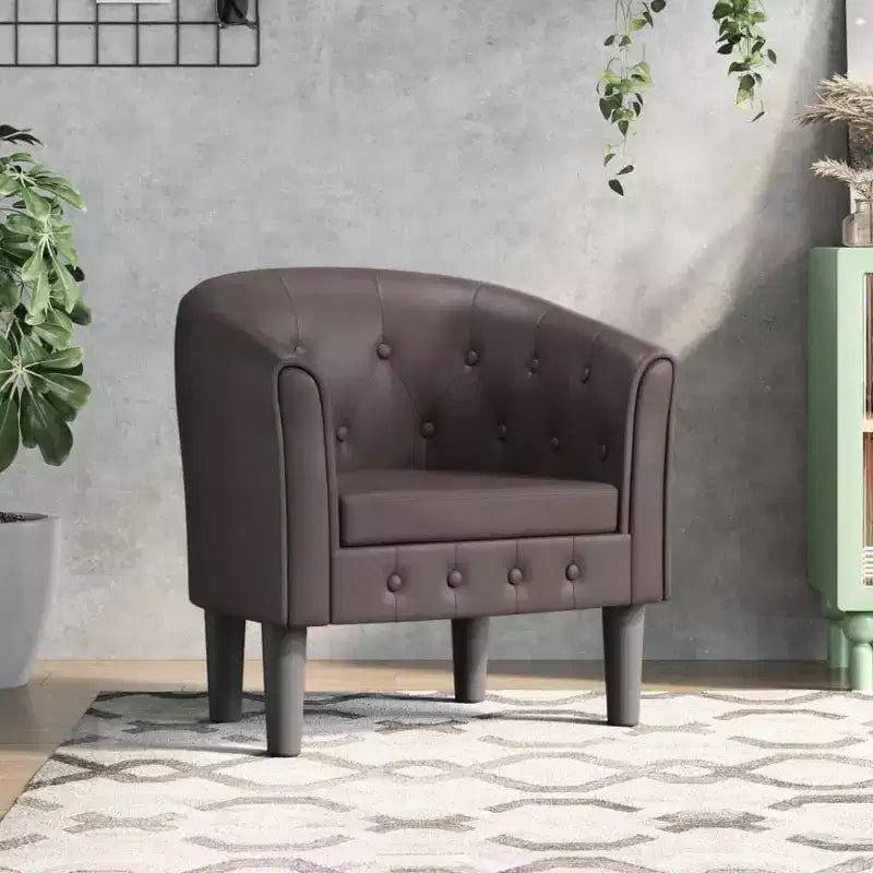 vidaXL Fauteuil crapaud - Fauteuil en similicuir marron, Siège confortable pour salon ou chambre à coucher