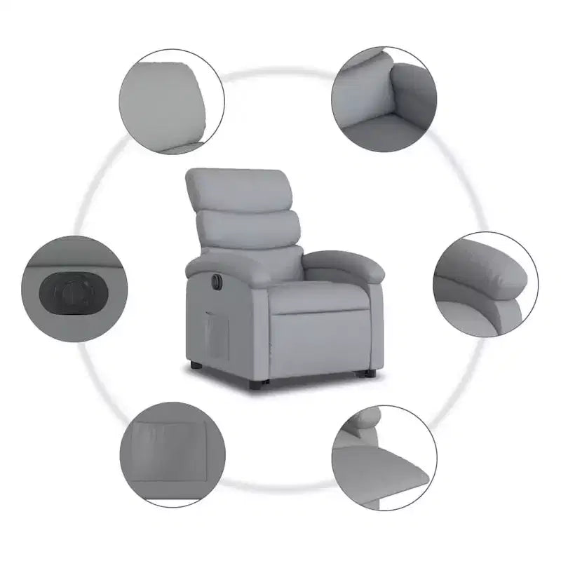 vidaXL Fauteuil inclinable électrique releveur, Tissu gris clair - Fauteuil avec réglage motorisé pour personnes âgées, Assise spacieuse