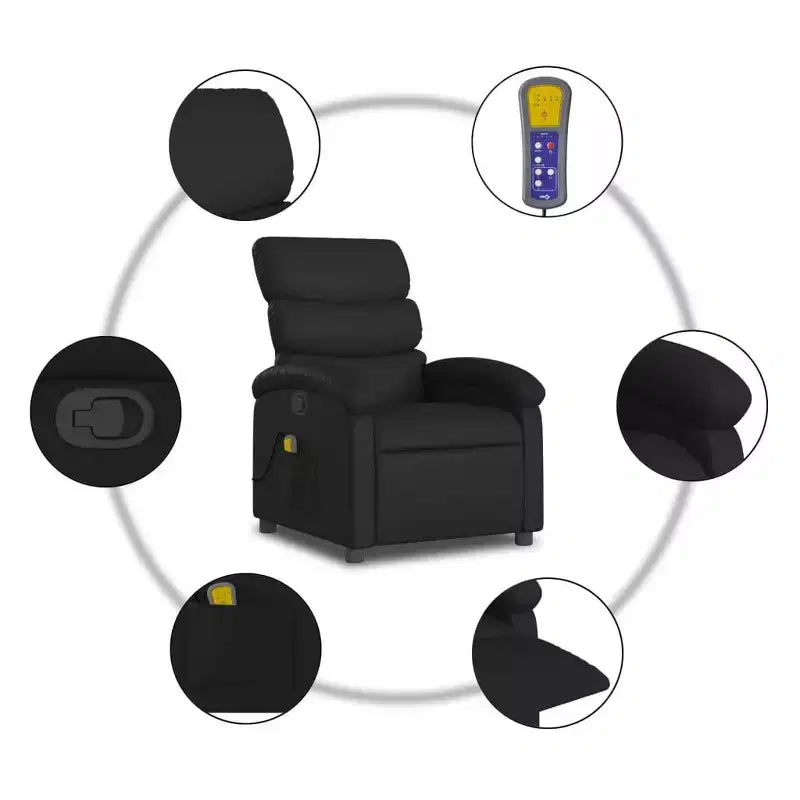 vidaXL Fauteuil de massage inclinable - Cuir synthétique noir Fauteuil inclinable manuel avec vibration, poche latérale et confort réglable