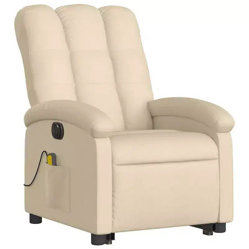 vidaXL Fauteuil inclinable de massage électrique - Fonction Power Lift, massage vibrant, tissu crème, repose-pieds motorisé, dossier motorisé