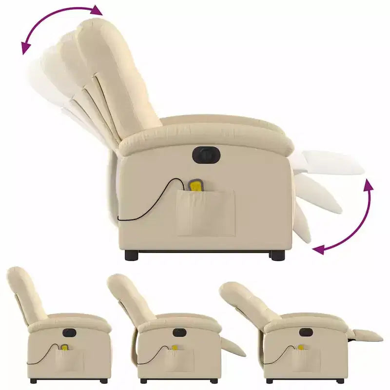 vidaXL Fauteuil inclinable de massage électrique - Fonction Power Lift, massage vibrant, tissu crème, repose-pieds motorisé, dossier motorisé