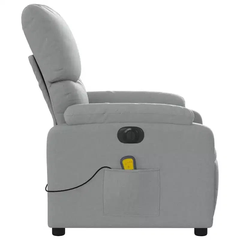 vidaXL Fauteuil de massage électrique Gris clair, Fauteuil inclinable avec massage vibrant, Poche latérale, Confort en tissu