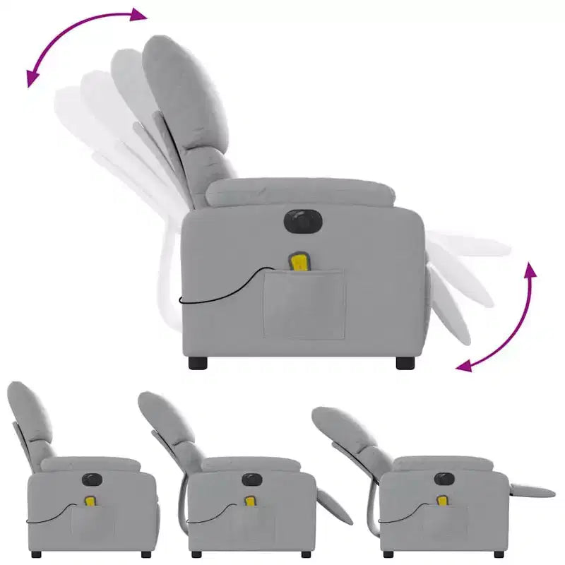 vidaXL Fauteuil de massage électrique Gris clair, Fauteuil inclinable avec massage vibrant, Poche latérale, Confort en tissu