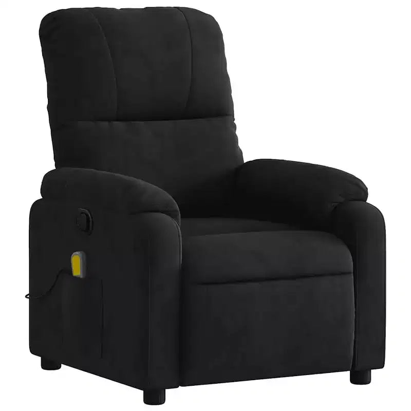 vidaXL Fauteuil inclinable de massage en tissu microfibre noir - Inclinable manuel à 6 vibrations avec poche latérale pour salon