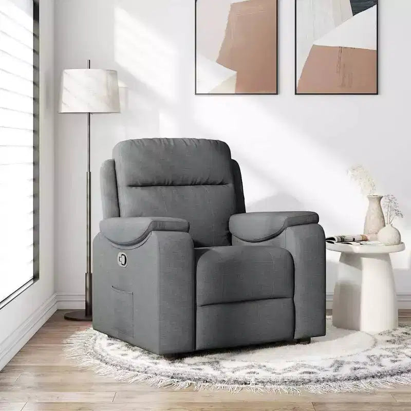 vidaXL Fauteuil inclinable en tissu gris foncé - Fauteuil manuel avec poche latérale pour salon/séjour