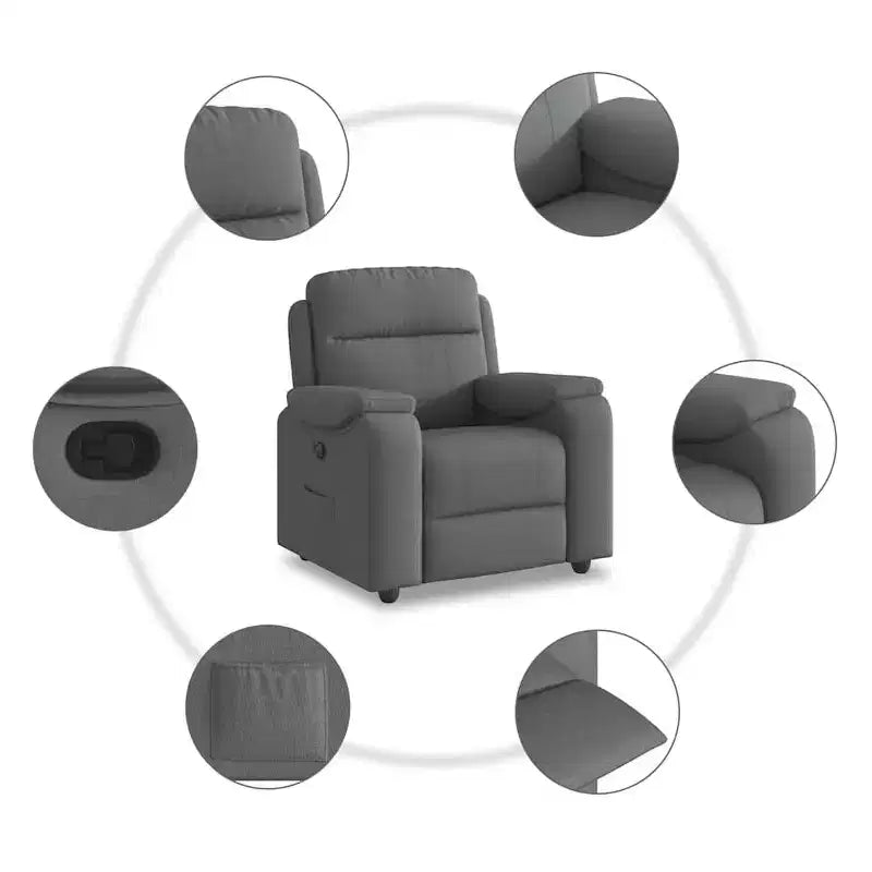 vidaXL Fauteuil inclinable en tissu gris foncé - Fauteuil manuel avec poche latérale pour salon/séjour