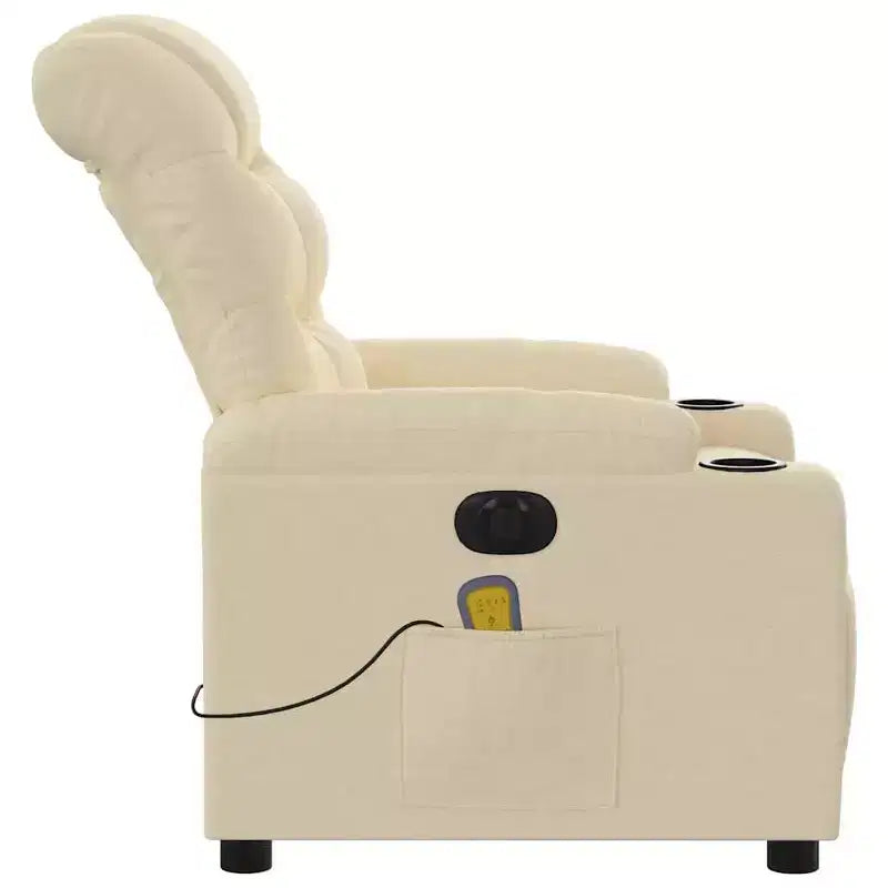 vidaXL Fauteuil inclinable de massage électrique - Tissu crème avec dossier/repose-pieds à réglage automatique, massage par vibrations, porte-gobelets pour un confort home cinéma