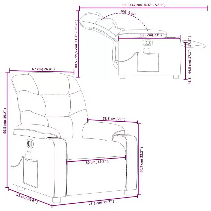 vidaXL Fauteuil inclinable de massage électrique - Tissu crème avec dossier/repose-pieds à réglage automatique, massage par vibrations, porte-gobelets pour un confort home cinéma