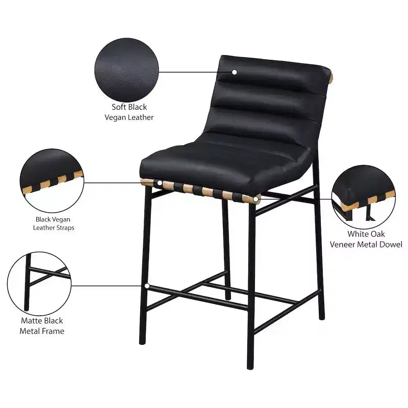 Meridian Furniture, Tabouret de comptoir Burke en cuir vegan noir