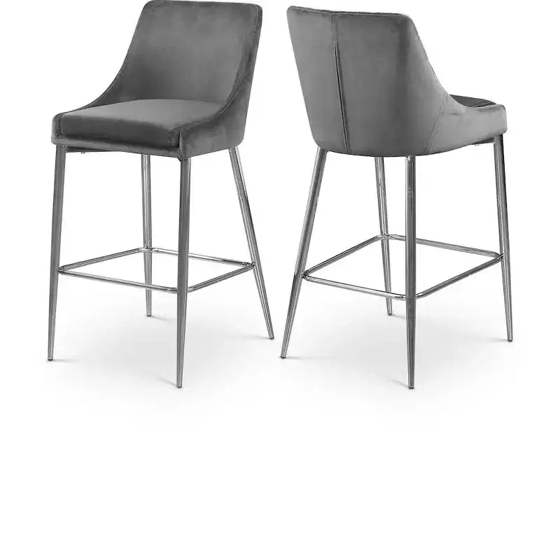 Meridian Furniture,Karina Grey Velvet Stool, Set of 2