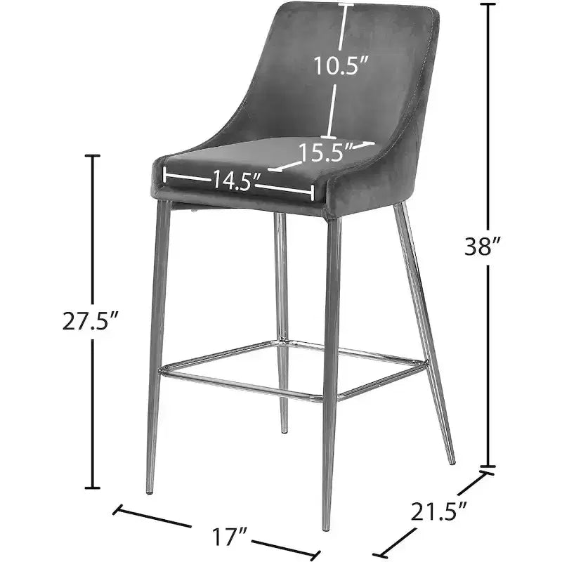 Meridian Furniture, tabouret Karina en velours gris, lot de 2