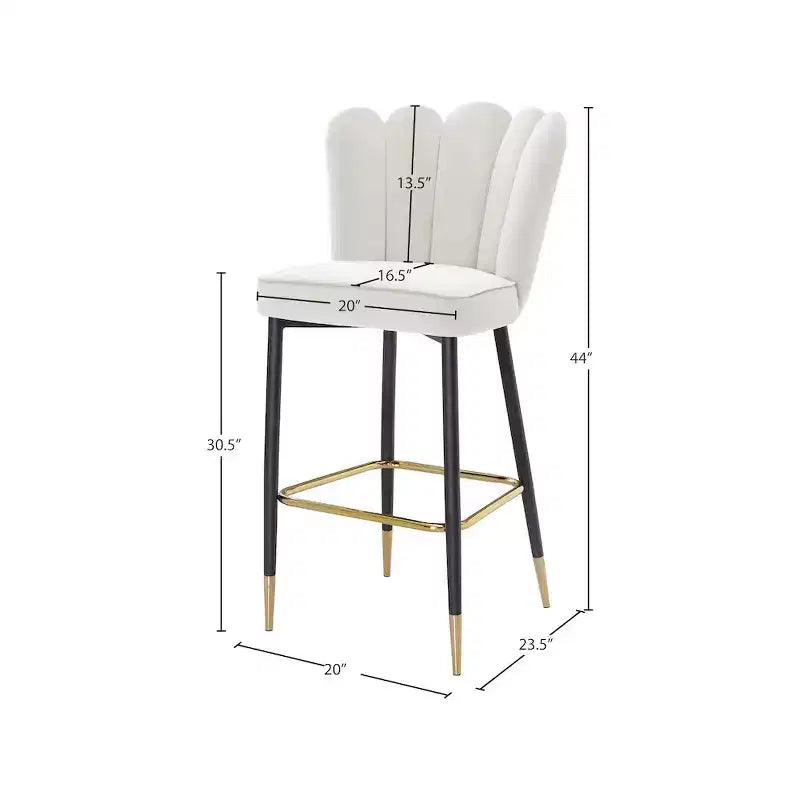 Meridian Furniture, Tabouret Lily en Velours Crème, Lot de 2