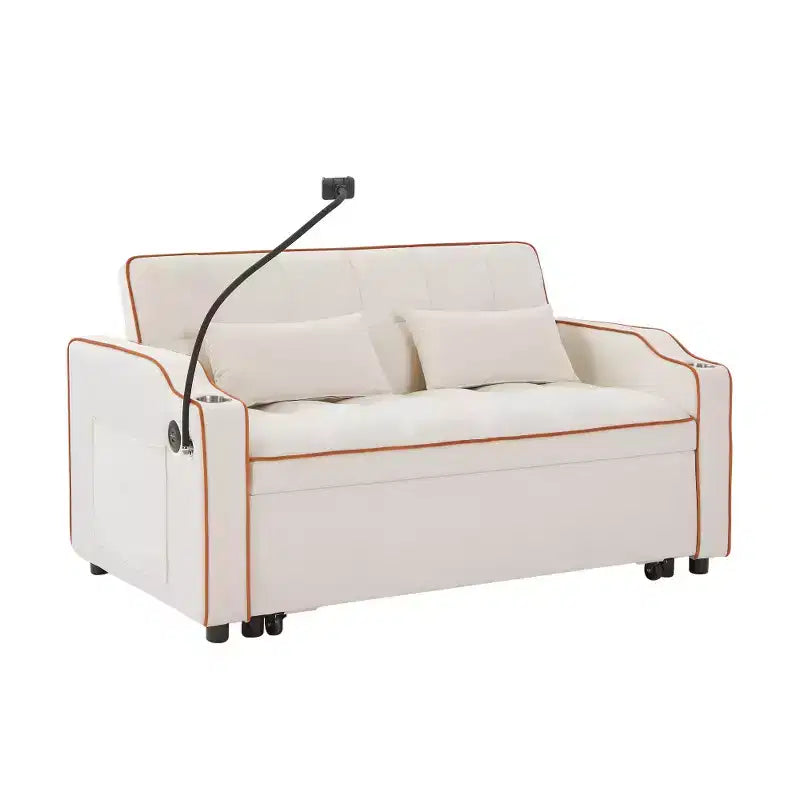 Canapé-lit pliable 3-en-1 Zeus & Ruta polyvalent en velours avec dossier réglable, port USB, cendrier et support de téléphone pivotant