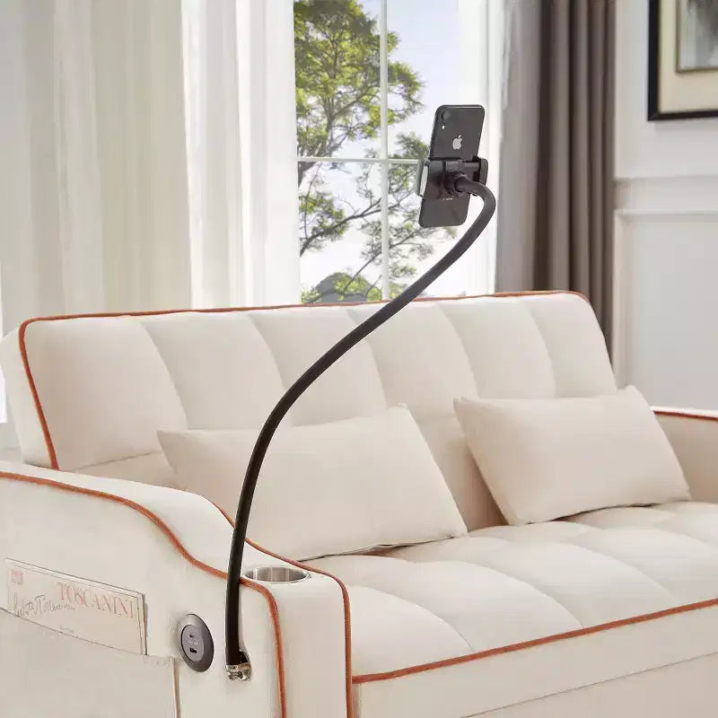 Canapé-lit pliable 3-en-1 Zeus & Ruta polyvalent en velours avec dossier réglable, port USB, cendrier et support de téléphone pivotant