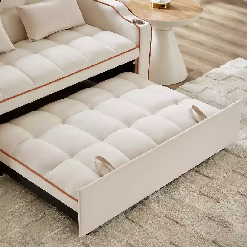 Canapé-lit pliable 3-en-1 Zeus & Ruta polyvalent en velours avec dossier réglable, port USB, cendrier et support de téléphone pivotant