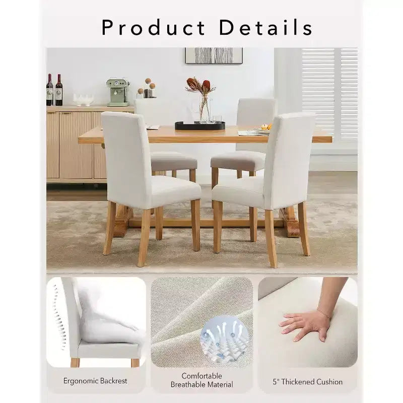 Lot de 2 chaises de salle à manger modernes en tissu, dossier incurvé ergonomique, pieds en bois robustes, capacité de 120 kg pour salle à manger, cuisine et bureau à domicile