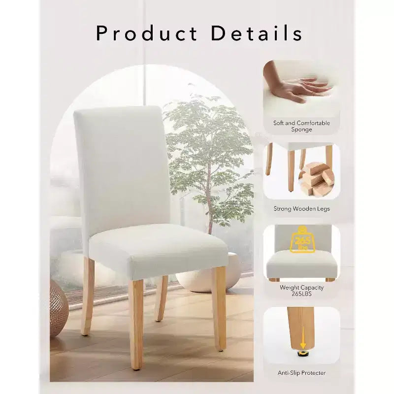 Lot de 2 chaises de salle à manger modernes en tissu, dossier incurvé ergonomique, pieds en bois robustes, capacité de 120 kg pour salle à manger, cuisine et bureau à domicile