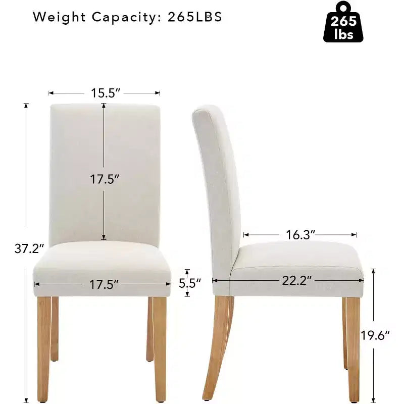 Lot de 2 chaises de salle à manger modernes en tissu, dossier incurvé ergonomique, pieds en bois robustes, capacité de 120 kg pour salle à manger, cuisine et bureau à domicile