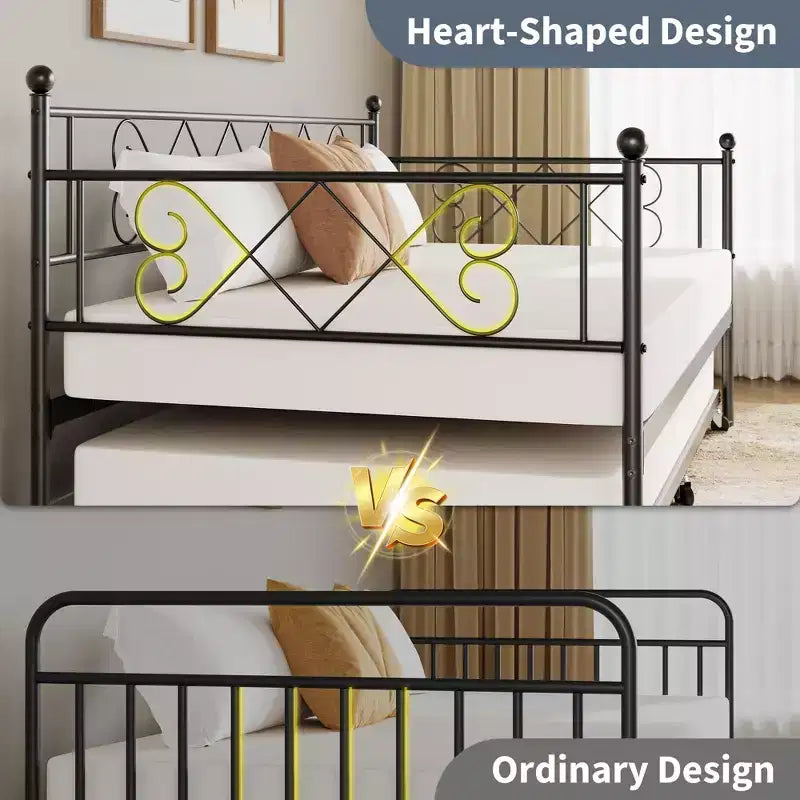 Lit de repos double avec tête de litSommier à lattes métalliques robuste, Cadre de canapé-lit pour chambre à coucher et salon, Aucun sommier tapissier requis, Montage facile