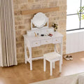 Elegant Makeup Vanity Desk with Stool, Reversible Mirror & 5 Drawers, White Vanity Table Set Dressing Table Space-Saving Beauty Station - ModernLuxe