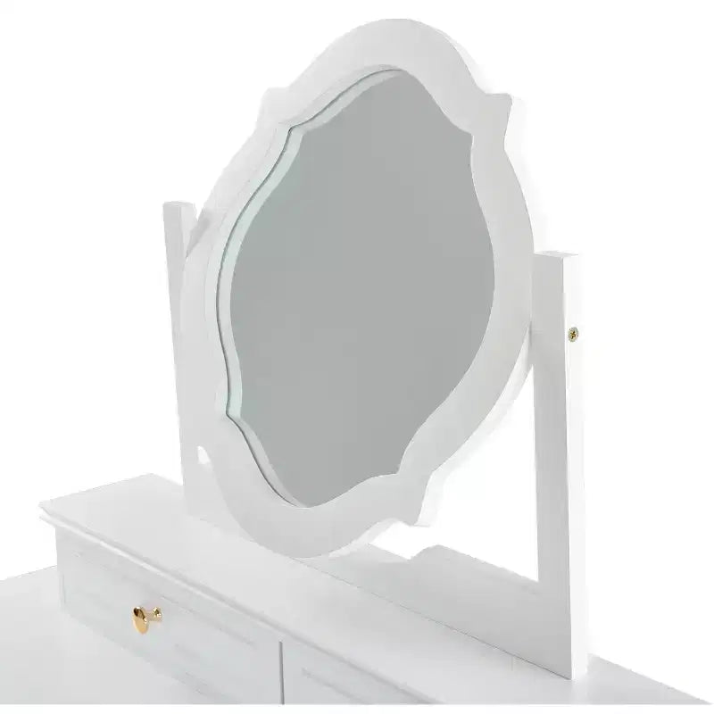 Coiffeuse élégante avec tabouret, miroir réversible et 5 tiroirs, ensemble de coiffeuse blanc, station de beauté peu encombrante - ModernLuxe