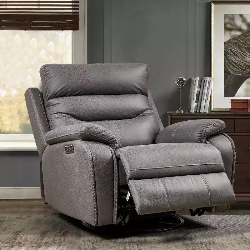 Whisen Dual OKIN Motor Power Recliner Chair with Charging Ports & Power Headrest, 240 Degree Swivel