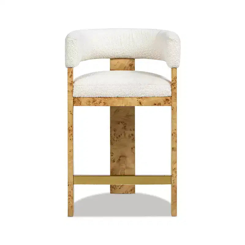 Jennifer Taylor Home Vavona 26.5 Burl Upholstered Barrel Back Counter Height Bar Stool, Polar Off-White Faux Shearling Fur