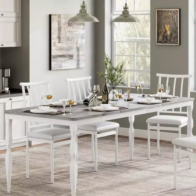 Table à manger pour 4-6 personnes, table de cuisine industrielle avec plateau en bois et pieds métalliques incurvés, meuble de salle à manger rectangulaire (180x90x76cm)