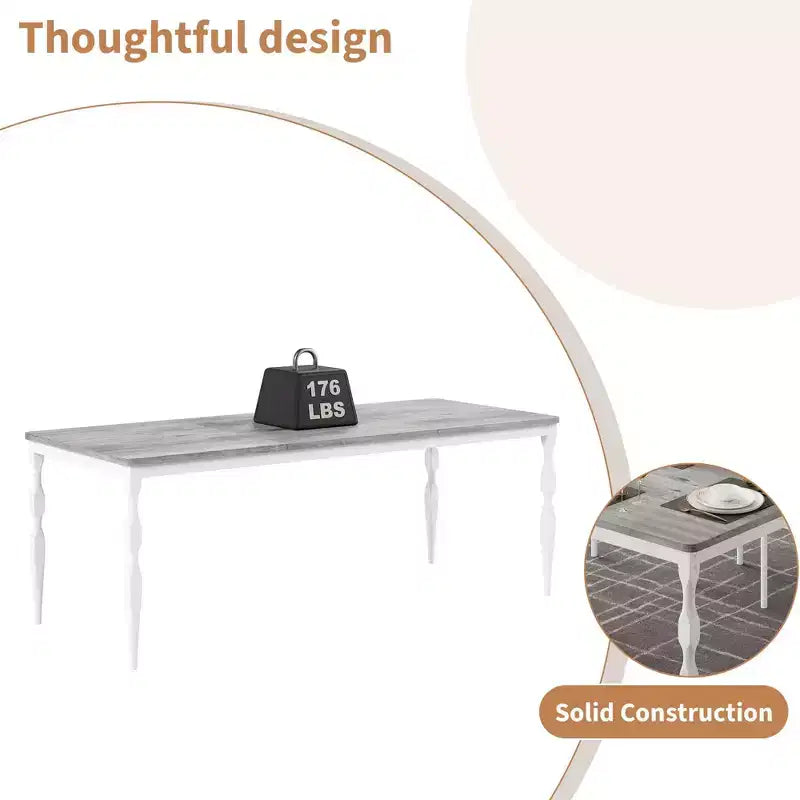 Table à manger pour 4-6 personnes, table de cuisine industrielle avec plateau en bois et pieds métalliques incurvés, meuble de salle à manger rectangulaire (180x90x76cm)