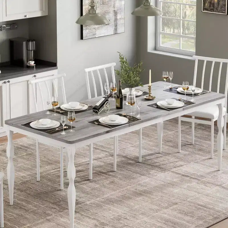 Dining Table for 4-6 People, Industrial Kitchen Table with Wooden Tabletop & Curved Metal Legs, Rectangle Dining Room Furniture(71''x35''x30'')