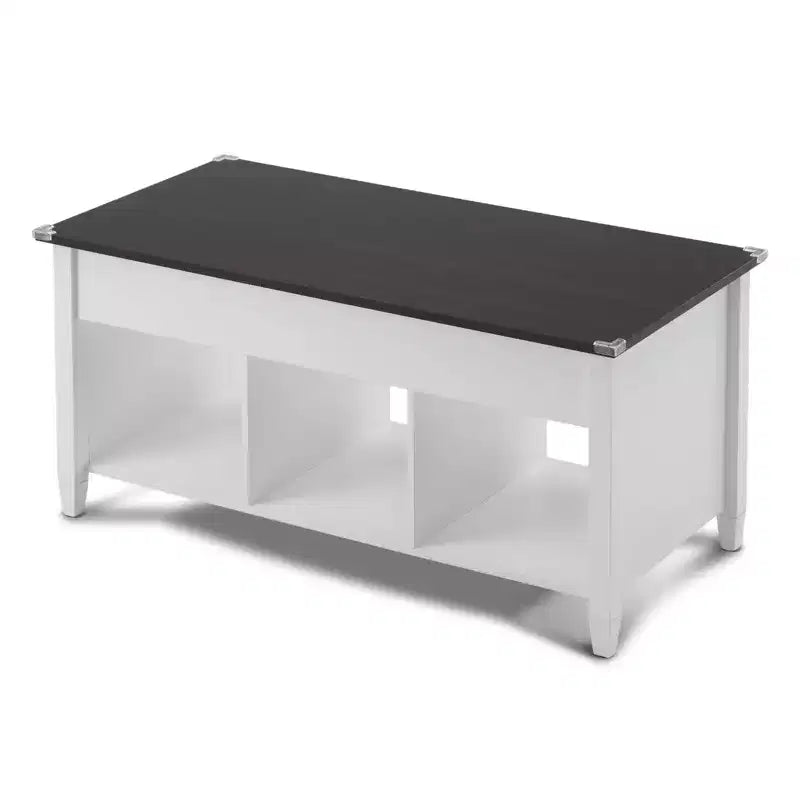 VINGLI Table basse relevable, blanche, avec rangement caché et étagères, table basse relevable à vérin à gaz