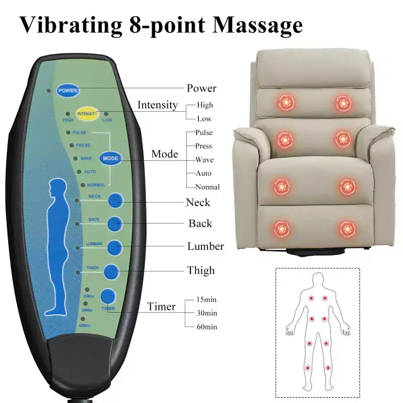 Fauteuils inclinables électriques LIKEPAY Power Lift en cuir PU avec 2 poches latérales, fauteuil de massage releveur avec massage 8 points