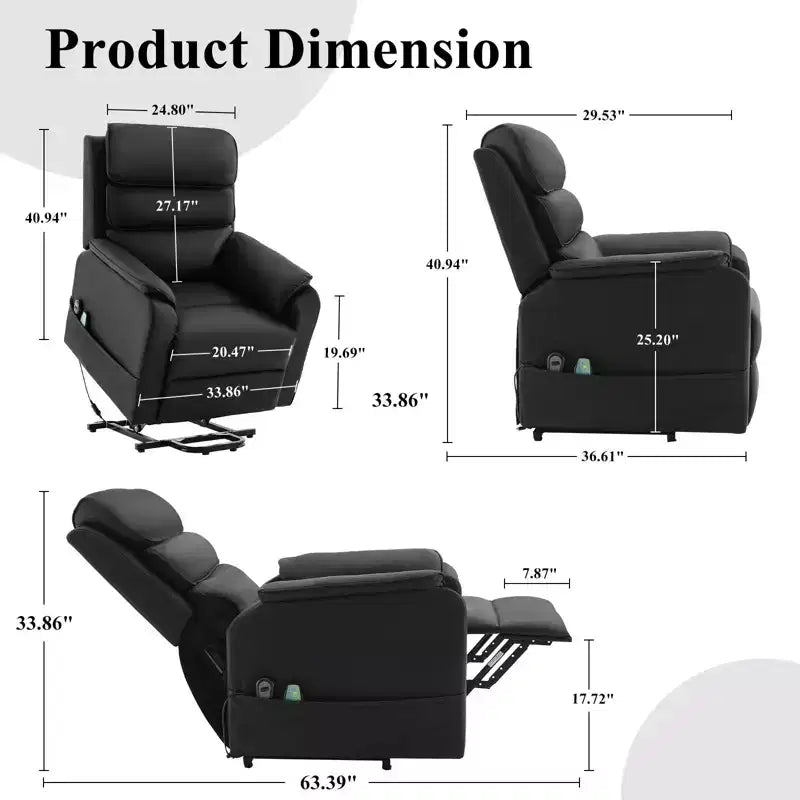 Fauteuils inclinables électriques LIKEPAY Power Lift en cuir PU avec 2 poches latérales, fauteuil de massage releveur avec massage 8 points