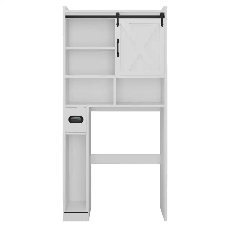Meuble de rangement WC, étagères de salle de bain Organisateur d'espace, étagère de toilettes autoportante avec porte, dispositif anti-basculement, étagère réglable