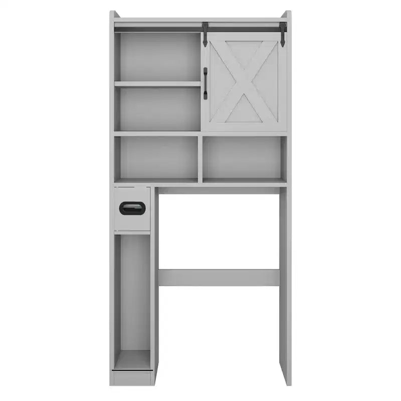 Meuble de rangement WC, étagères de salle de bain Organisateur d'espace, étagère de toilettes autoportante avec porte, dispositif anti-basculement, étagère réglable