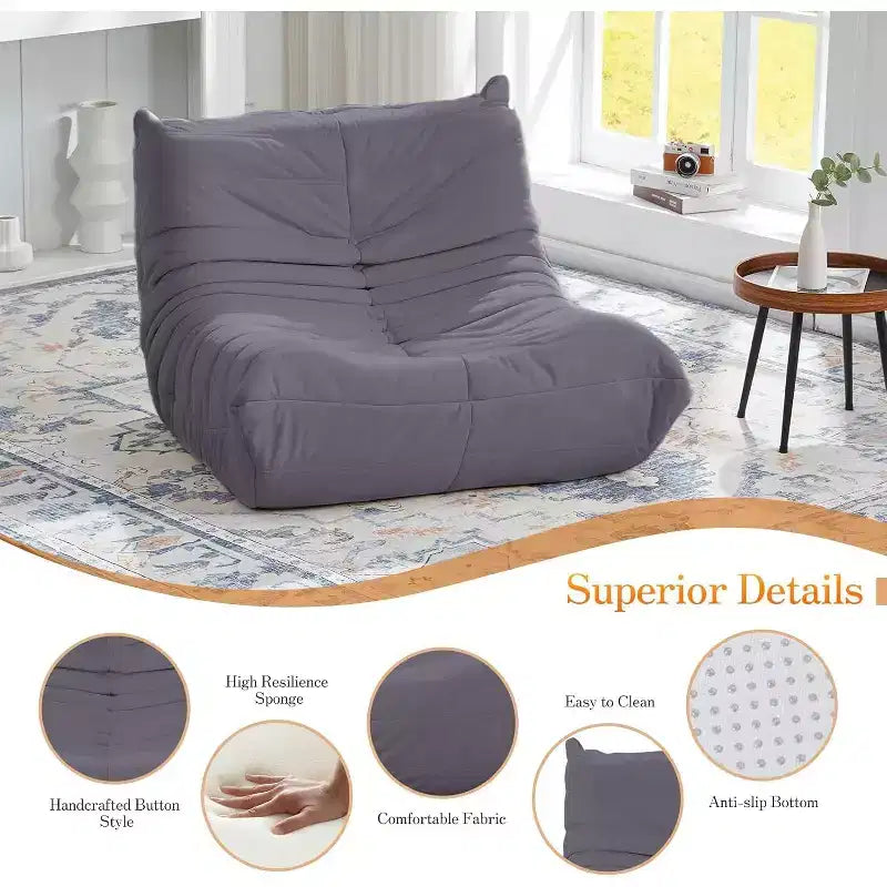 Canapé EROMMY Bean Bag Togo, Mousse à Mémoire de Forme 28D, Facile à Nettoyer et Portable, Similicuir Premium, Canapé de Sol Léger pour Salon, Chambre