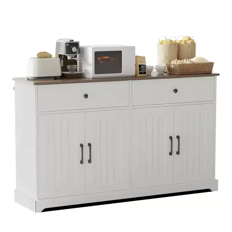 56 Buffet bahut avec rangement, Armoire de cuisine en bois avec étagère réglable Blanc