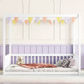 MAYEERTY Full Canopy Frame Floor Bed with Fence, Guardrails, White