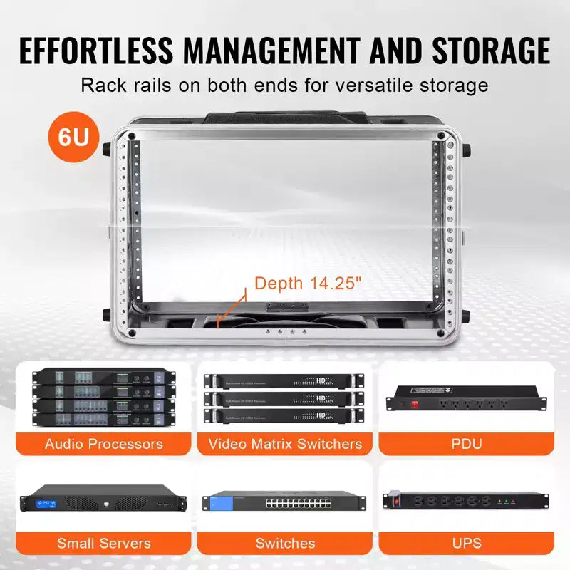 Étui rack 6U VEVOR, profondeur standard 14 pouces, armoire rack serveur avec construction en ABS, poignée, loquets papillon robustes, noir