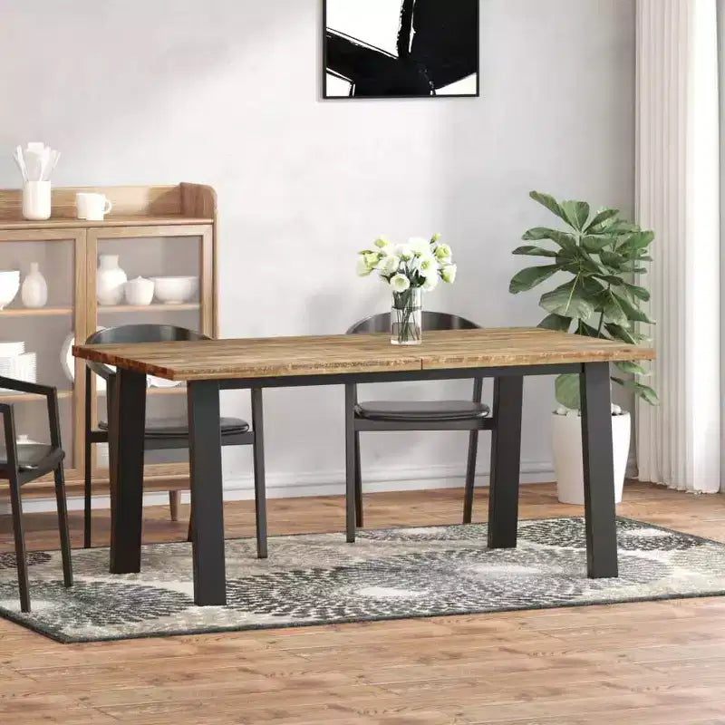 vidaXL Table de salle à manger marron et noire en bois d'acacia massif 170 x 89 cm