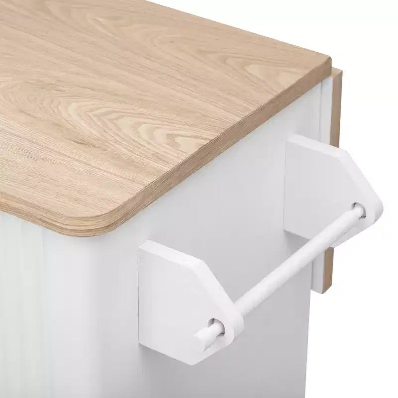 Whisen 51 - Îlot de cuisine pliant cannelé et chariot roulant de style campagnard avec étagère de rangement interne, porte-serviettes